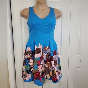 Tracy Reese X Anthropologie Blue Floral Fit & Flare Sleeveless Dress ~ Pre-Owned